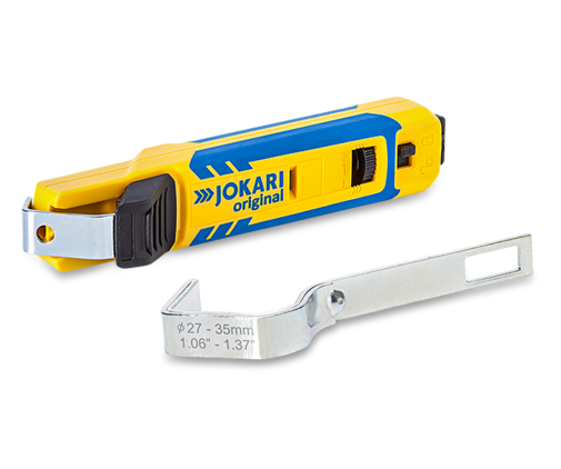 JOKARI Cable Knife System 4-70 with intelligent interchangeable bracket system for stripping common round cables 8 - 35 mmø
